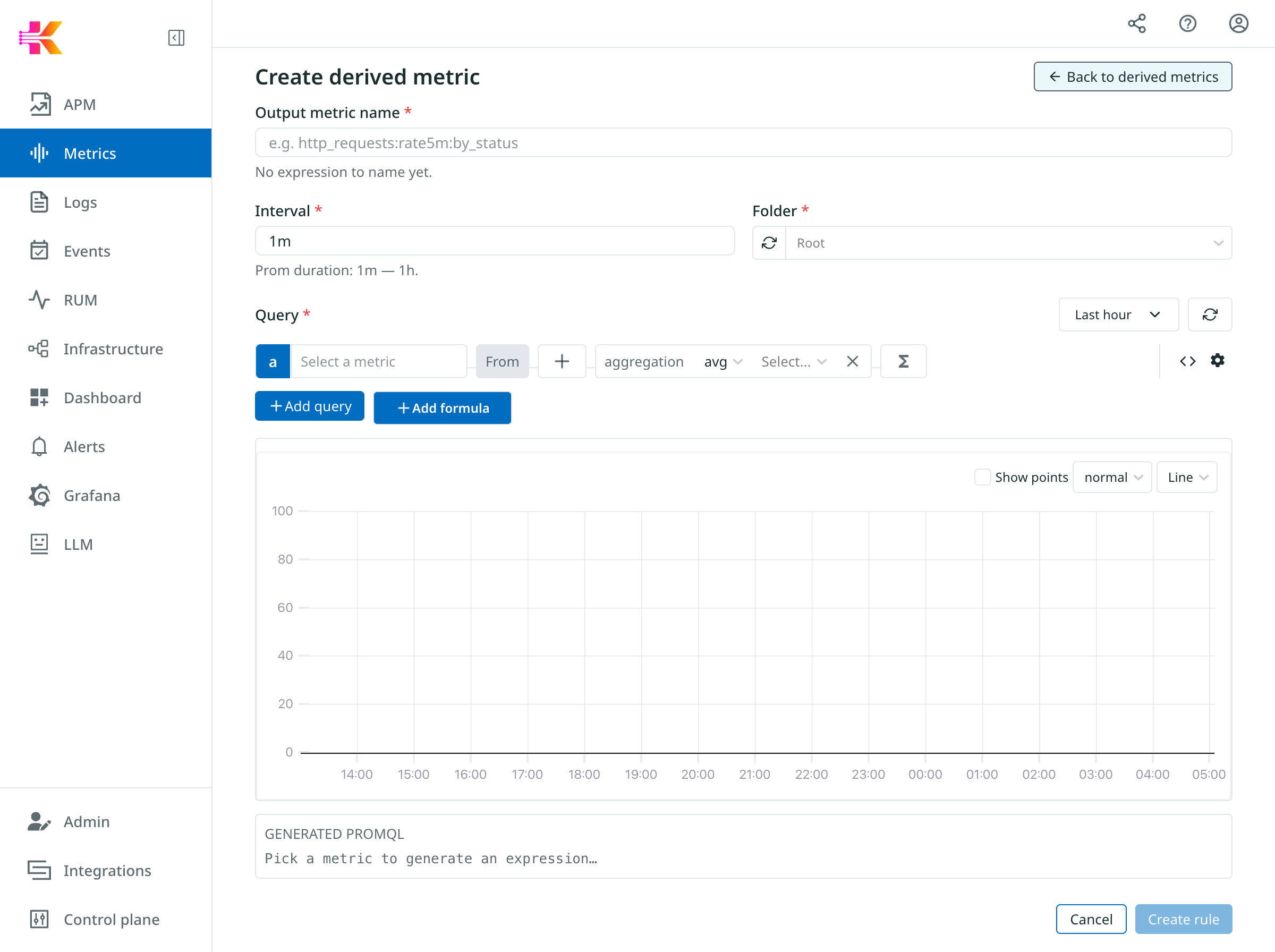 Empty create derived metric form