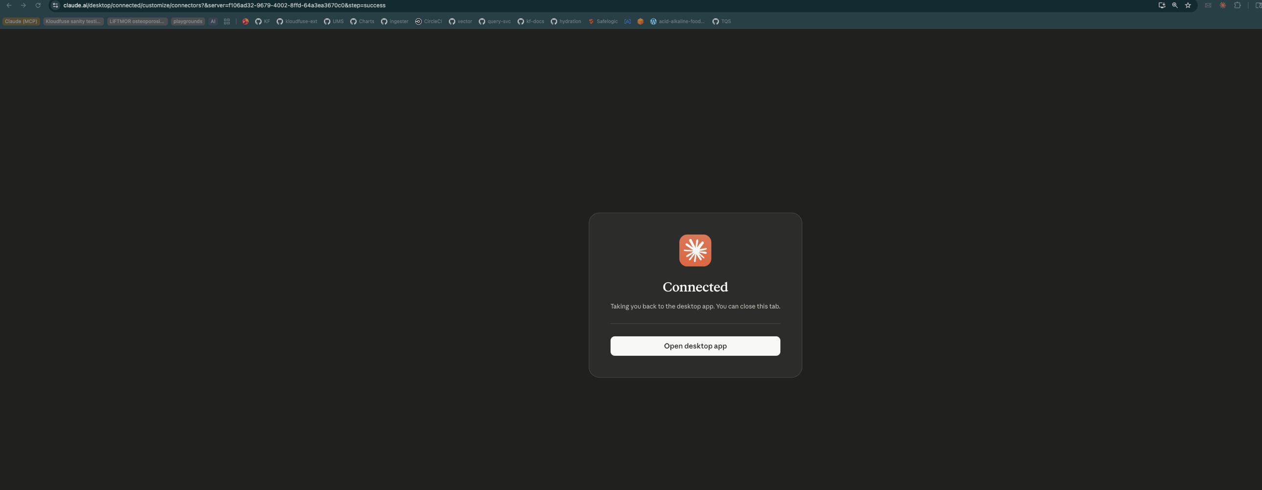 Claude connected success page