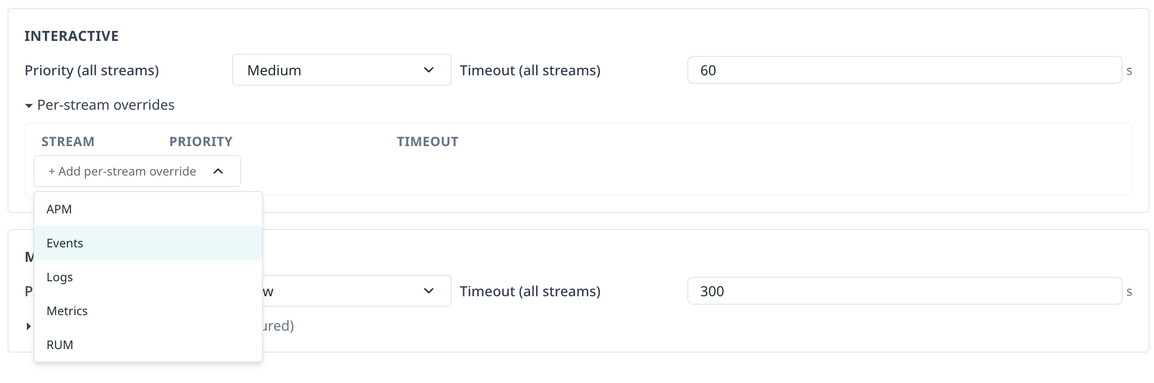Add per-stream override drop-down