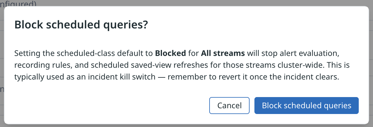 Confirmation dialog when blocking the Scheduled class
