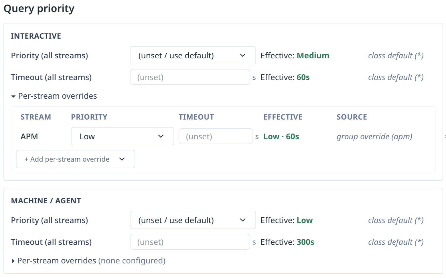 Query priority section on the Team detail page
